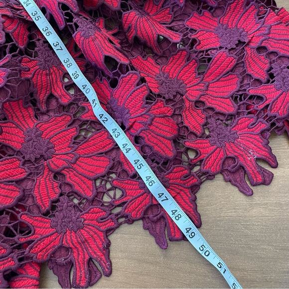 Just ME Womens Get To The Point Red Lace Midi Dress Embroidered Crocheted Floral - Picture 12 of 12
